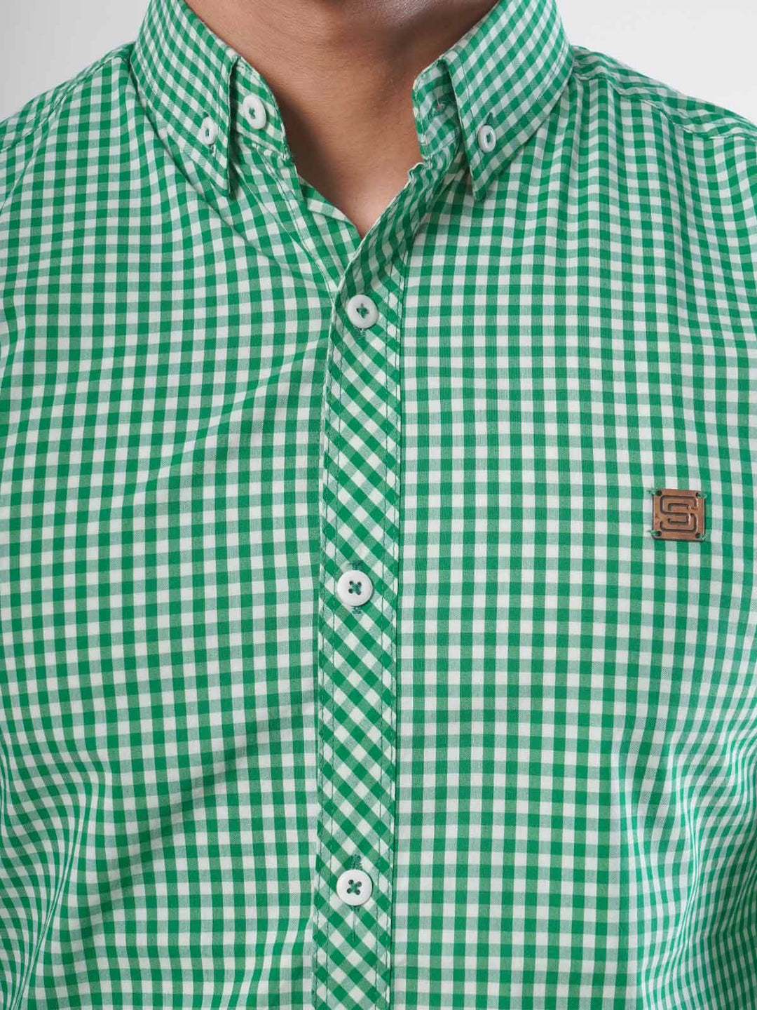 Green Check Button Down Casual Shirt (CSC-040)