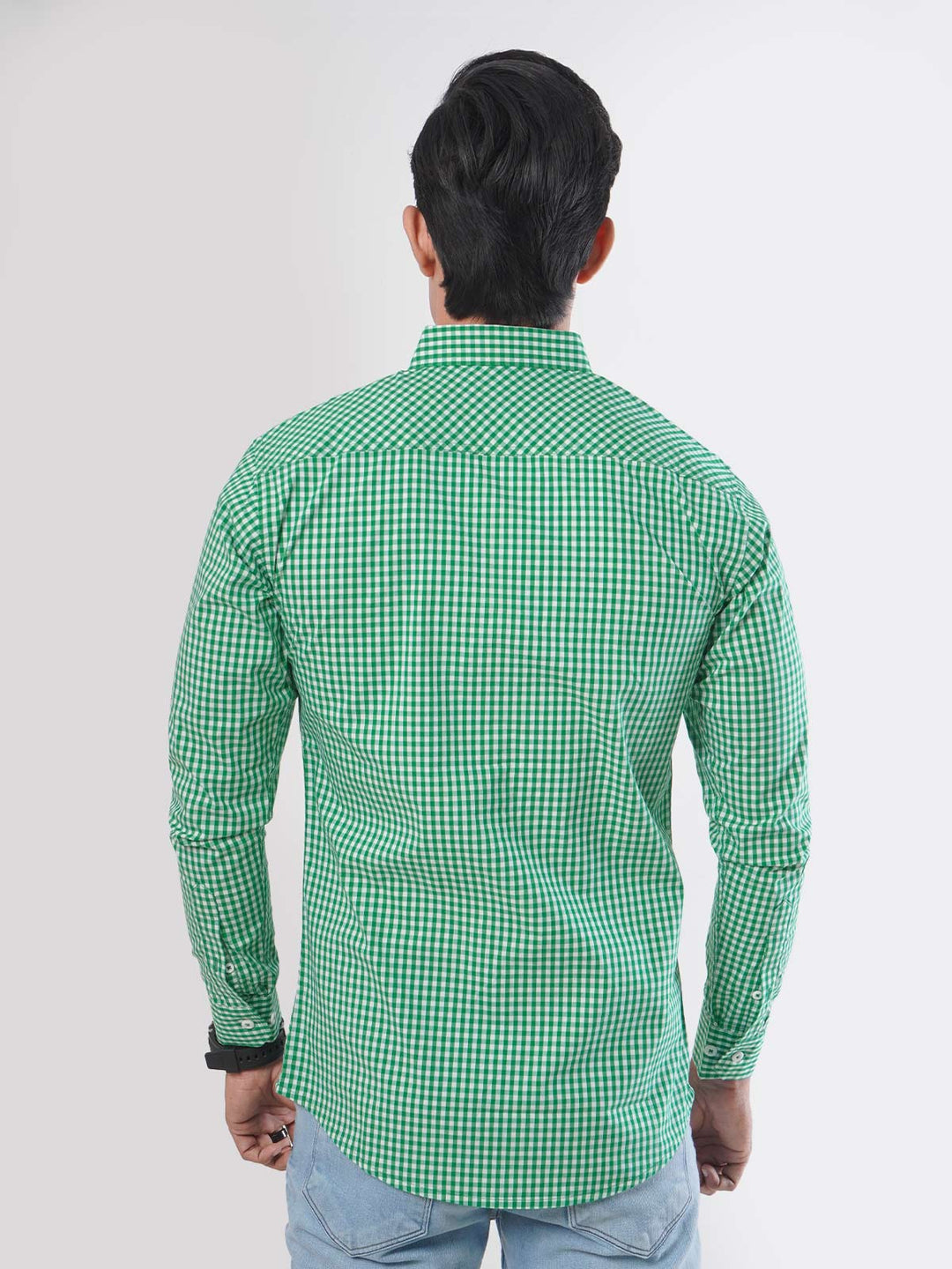 Green Check Button Down Casual Shirt (CSC-040)