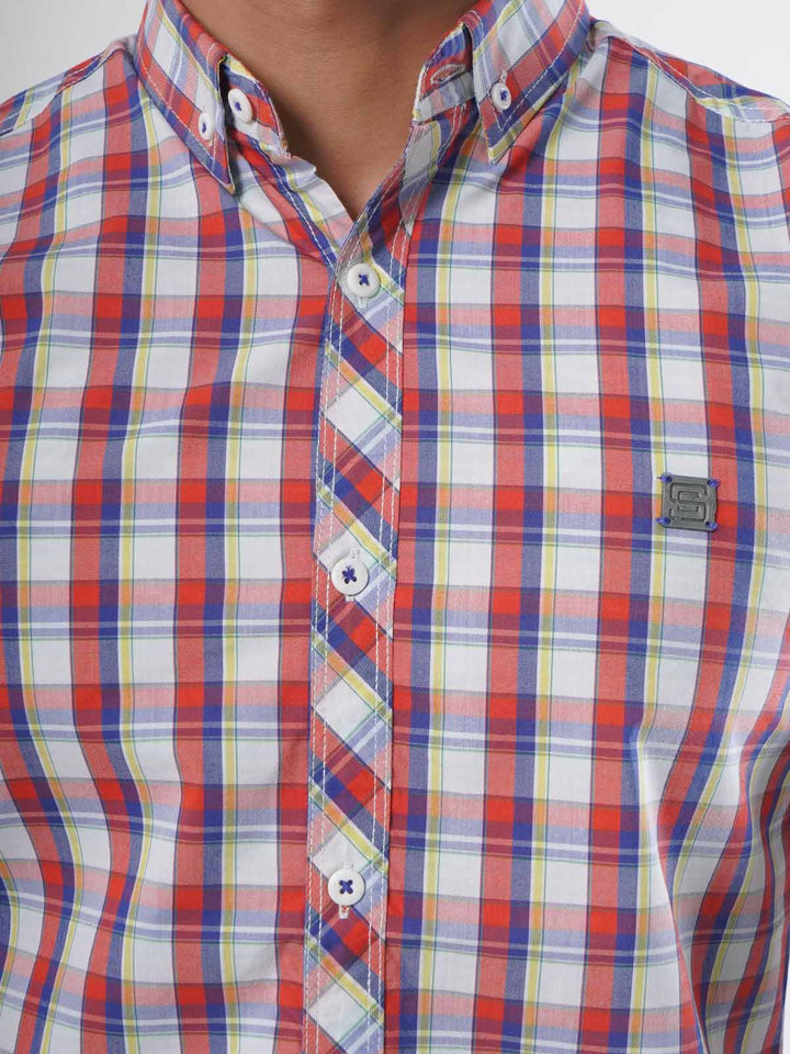 Blue & Red Check Button Down Casual Shirt (CSC-041)