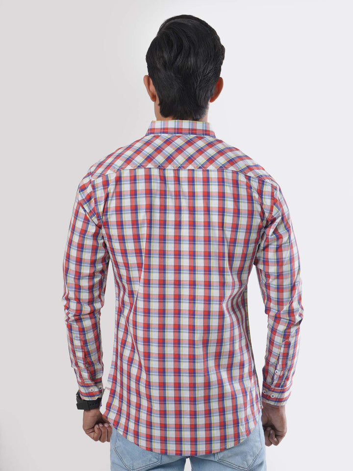 Blue & Red Check Button Down Casual Shirt (CSC-041)