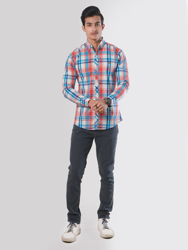 Red & Blue Check Button Down Casual Shirt (CSC-042)