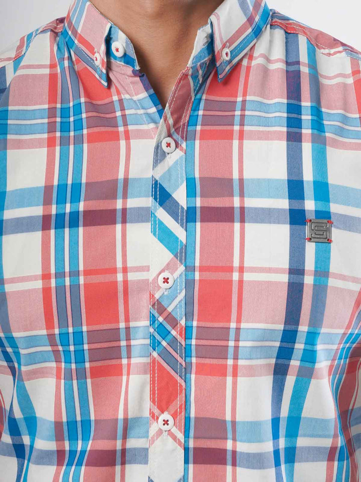 Red & Blue Check Button Down Casual Shirt (CSC-042)