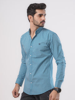 Blue & White Check Button Down Casual Shirt (CSC-044)