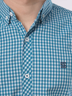 Blue & White Check Button Down Casual Shirt (CSC-044)