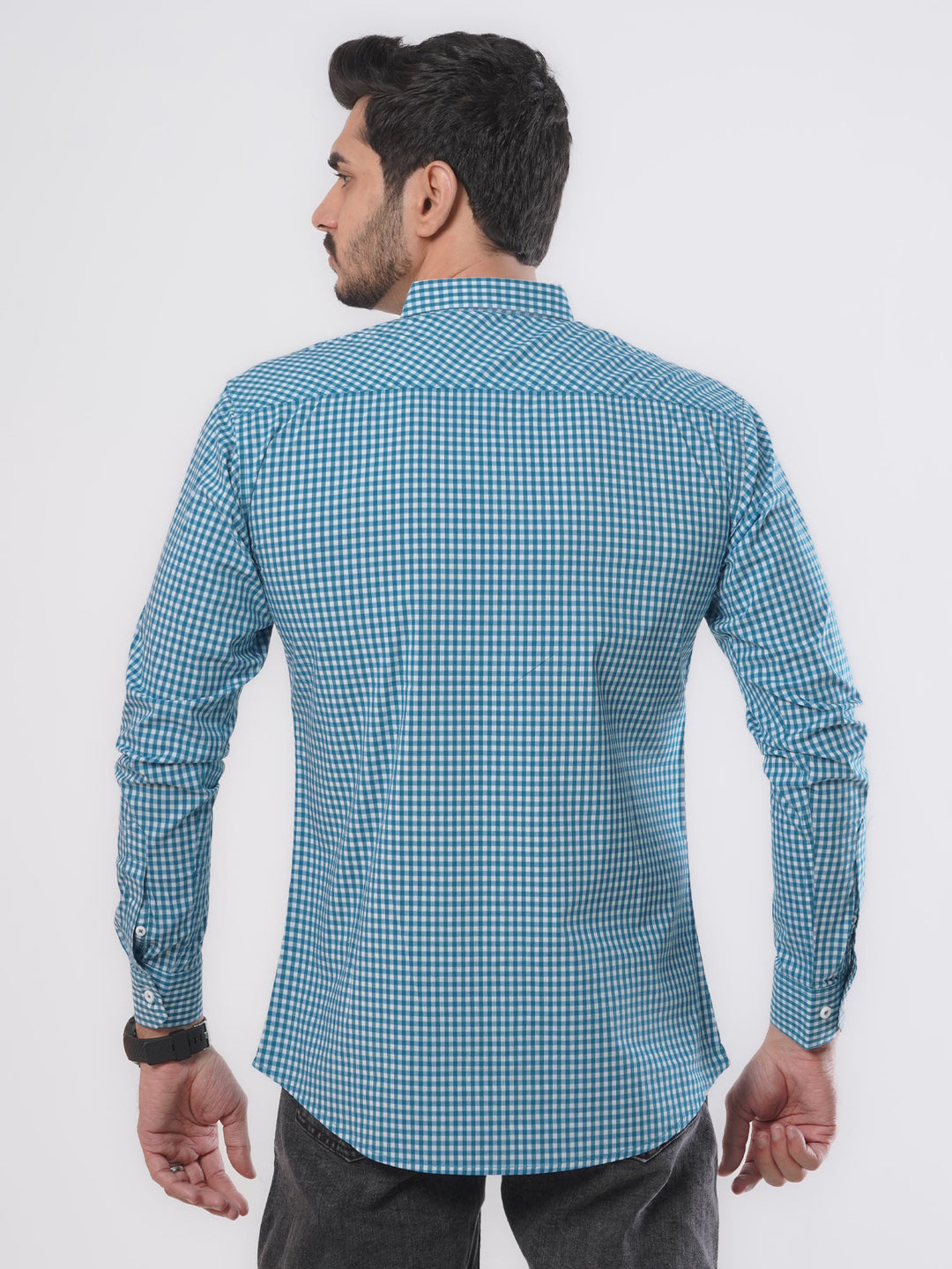 Blue & White Check Button Down Casual Shirt (CSC-044)