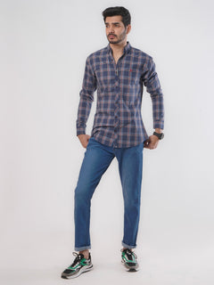 Blue & Multi Check Button Down Casual Shirt (CSC-047)