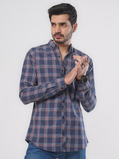 Blue & Multi Check Button Down Casual Shirt (CSC-047)