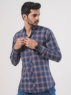 Blue & Multi Check Button Down Casual Shirt (CSC-047)