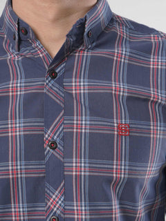 Blue & Multi Check Button Down Casual Shirt (CSC-047)