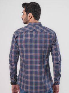 Blue & Multi Check Button Down Casual Shirt (CSC-047)