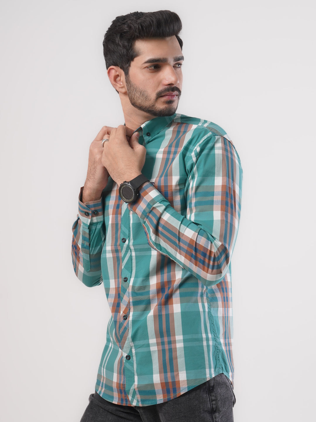 Multi Color Check Button Down Casual Shirt (CSC-049)