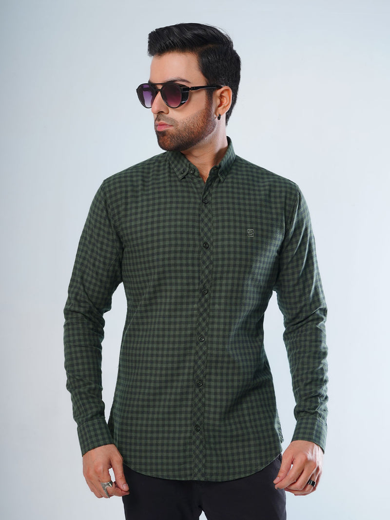 Dark Green & Navy Check Button Down Casual Shirt (CSC-057)