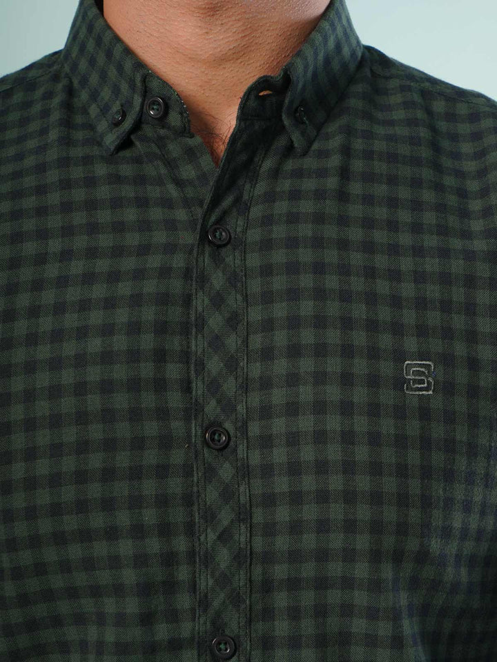 Dark Green & Navy Check Button Down Casual Shirt (CSC-057)