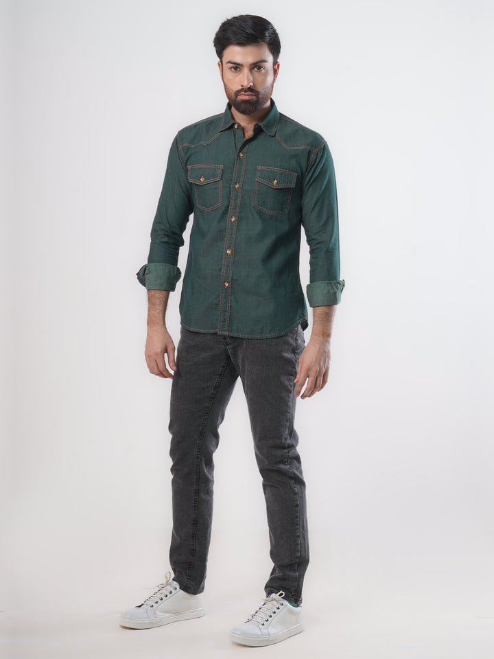 Denim Casual Shirt Dark Green (CSD-007)