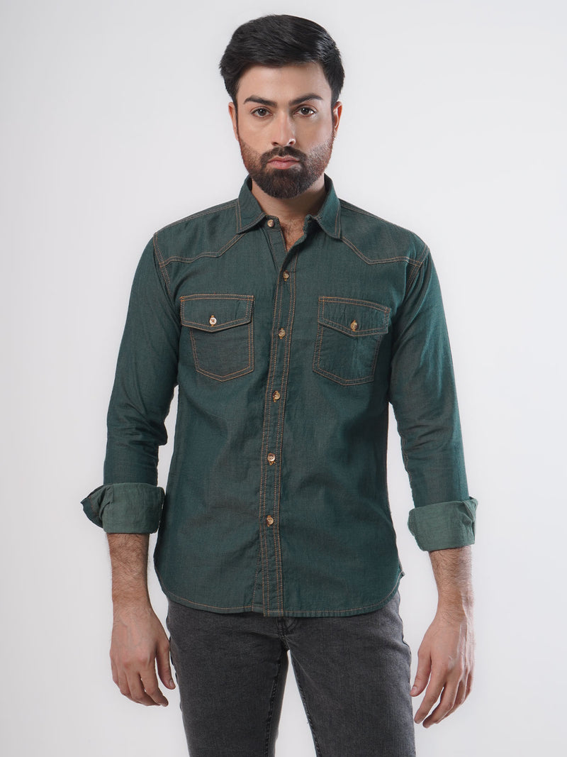 Denim Casual Shirt Dark Green (CSD-007)