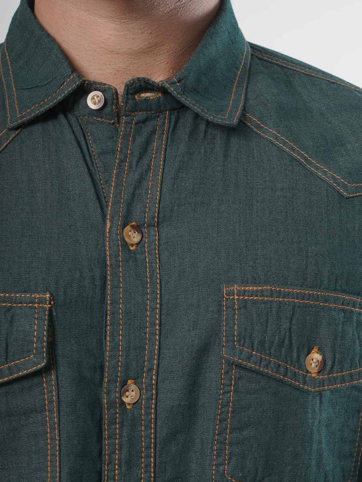 Denim Casual Shirt Dark Green (CSD-007)