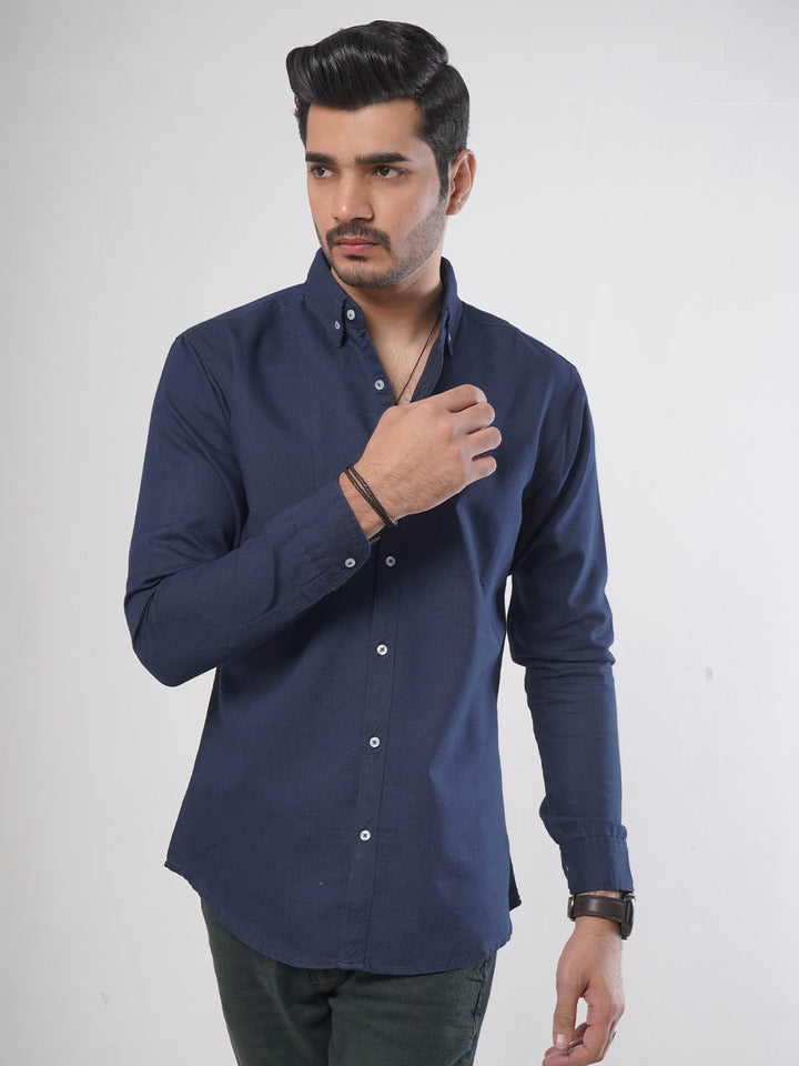 Navy Blue Button Down Denim Casual Shirt (CSD-011)