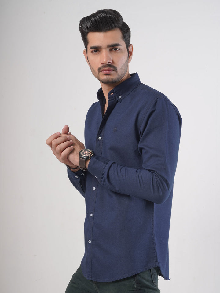 Navy Blue Button Down Denim Casual Shirt (CSD-011)