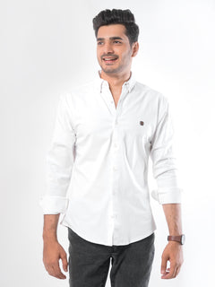 White Plain Button Down Knitted Casual Shirt (CSK-096)