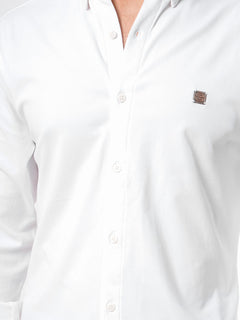 White Plain Button Down Knitted Casual Shirt (CSK-096)