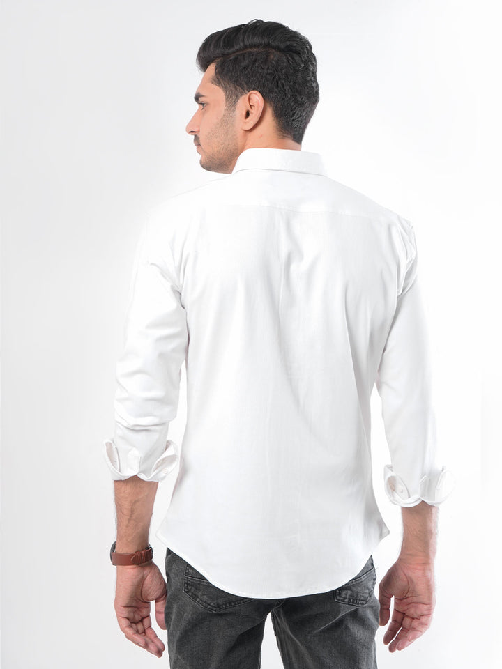 White Plain Button Down Knitted Casual Shirt (CSK-096)