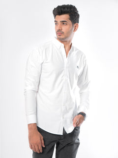 White Plain Button Down Knitted Casual Shirt (CSK-100)