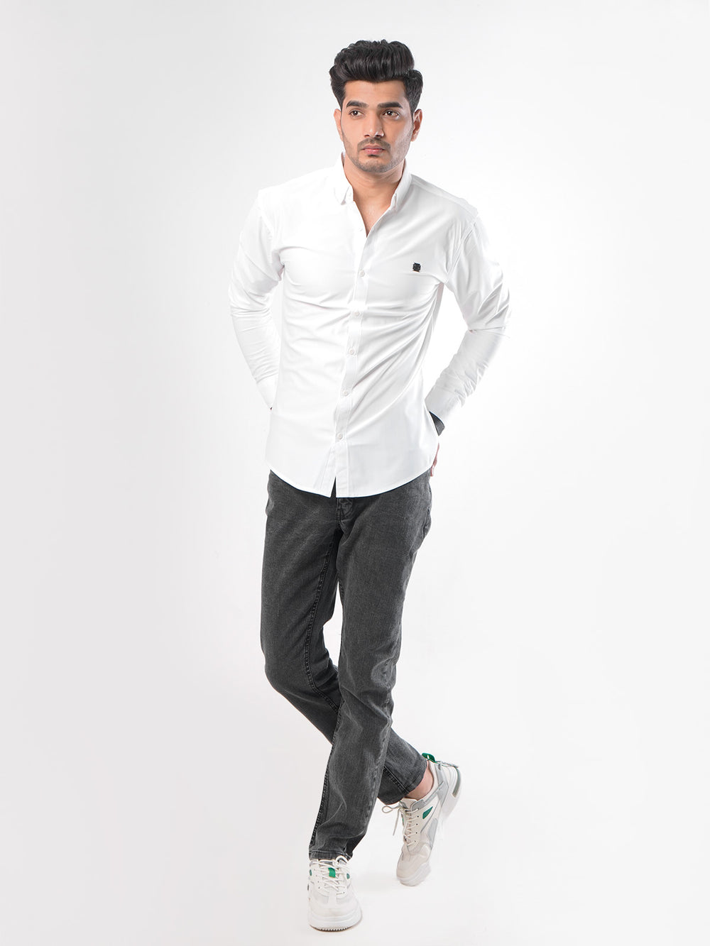 White Plain Button Down Knitted Casual Shirt (CSK-100)