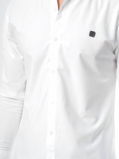 White Plain Button Down Knitted Casual Shirt (CSK-100)