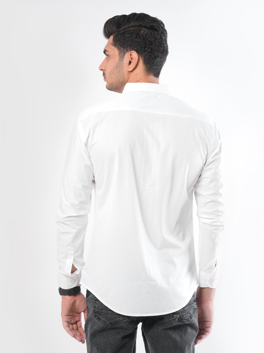 White Plain Button Down Knitted Casual Shirt (CSK-100)