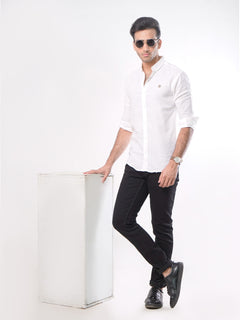 White Plain Button Down Knitted Casual Shirt CSK-102