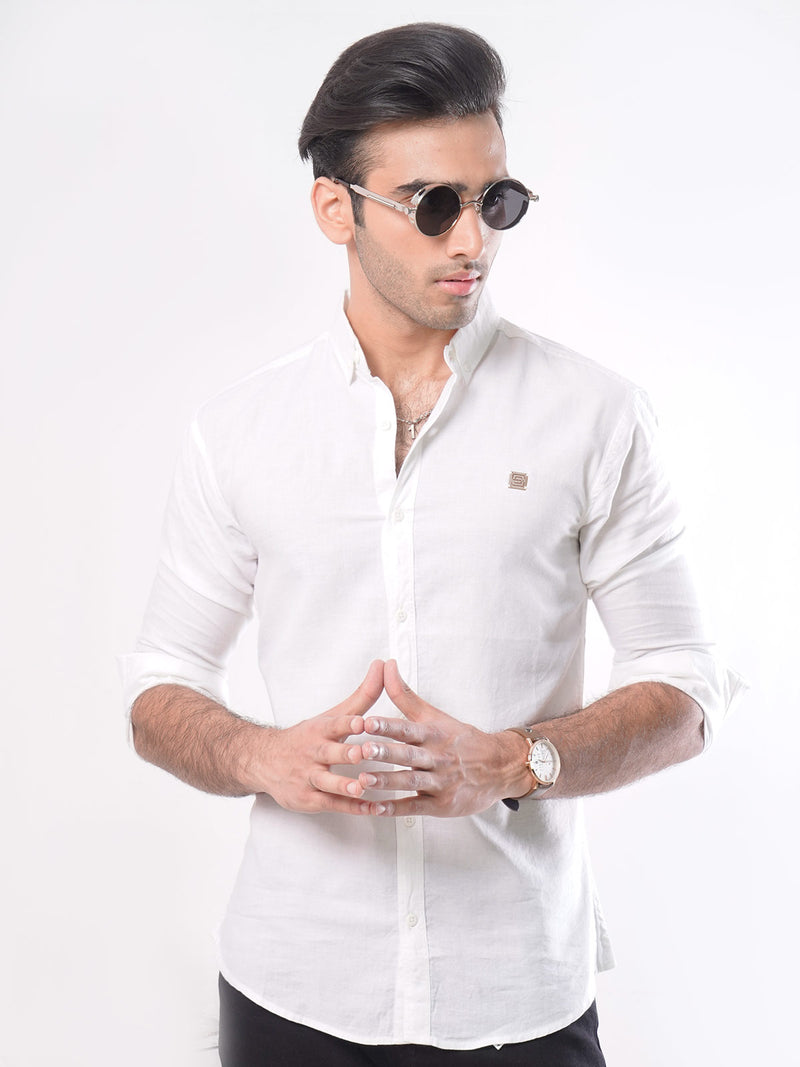 White Plain Button Down Knitted Casual Shirt CSK-102