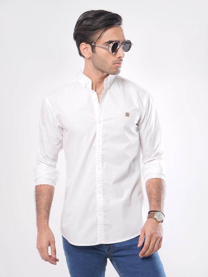 White Plain Button Down Knitted Casual Shirt (CSK-110)