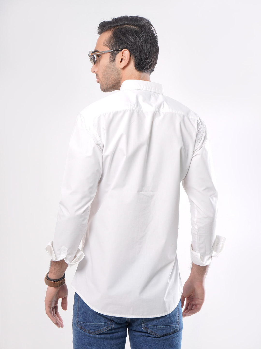 White Plain Button Down Knitted Casual Shirt (CSK-110)