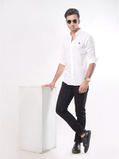 White Plain Button Down Knitted Casual Shirt (CSK-113)