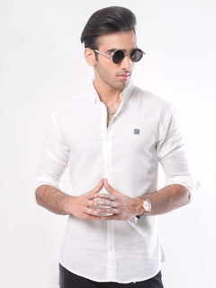 White Plain Button Down Knitted Casual Shirt (CSK-113)