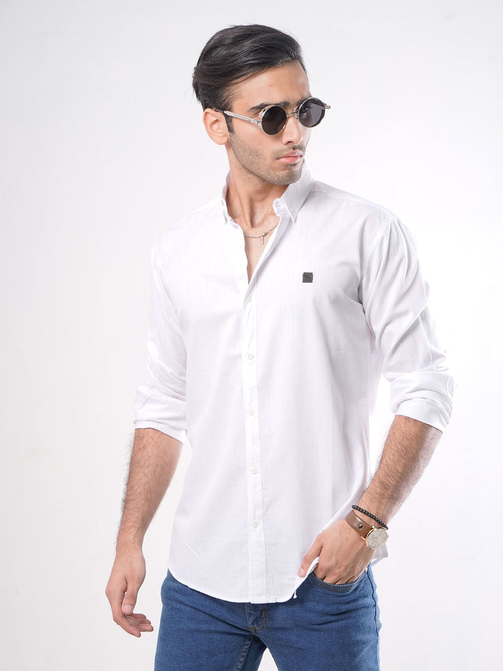 White Plain Button Down Knitted Casual Shirt CSK-115