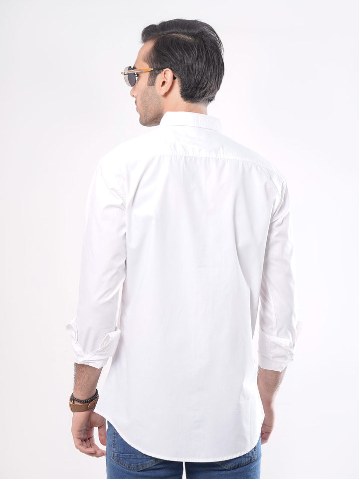 White Plain Button Down Knitted Casual Shirt (CSK-119)