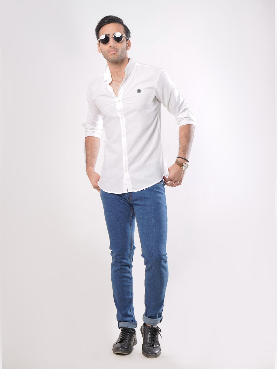 White Plain Button Down Knitted Casual Shirt CSK-120