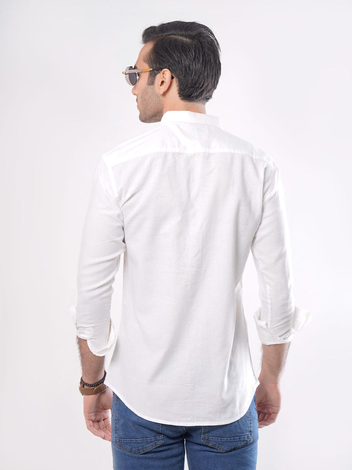 White Plain Button Down Knitted Casual Shirt CSK-120