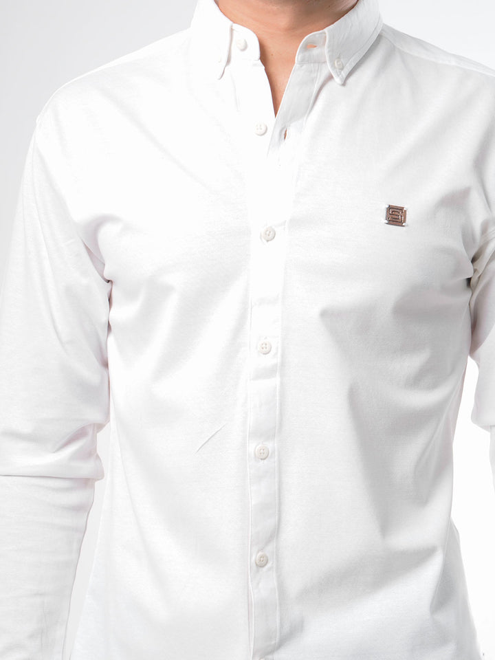 White Plain Button Down Knitted Casual Shirt (CSK-121)