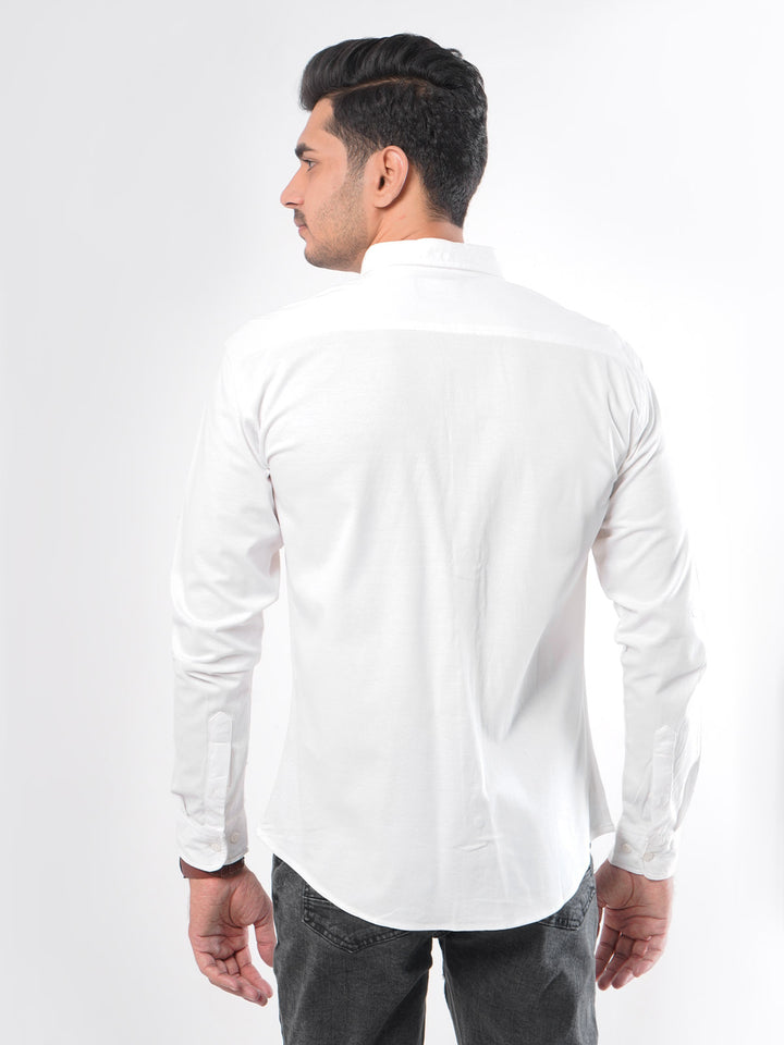 White Plain Button Down Knitted Casual Shirt (CSK-121)