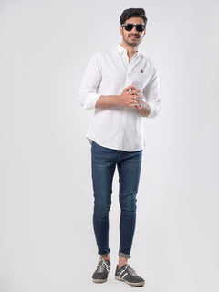 White Plain Button Down Knitted Casual Shirt (CSK-124)