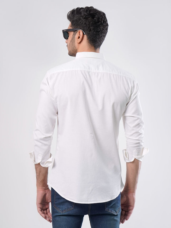 White Plain Button Down Knitted Casual Shirt (CSK-124)