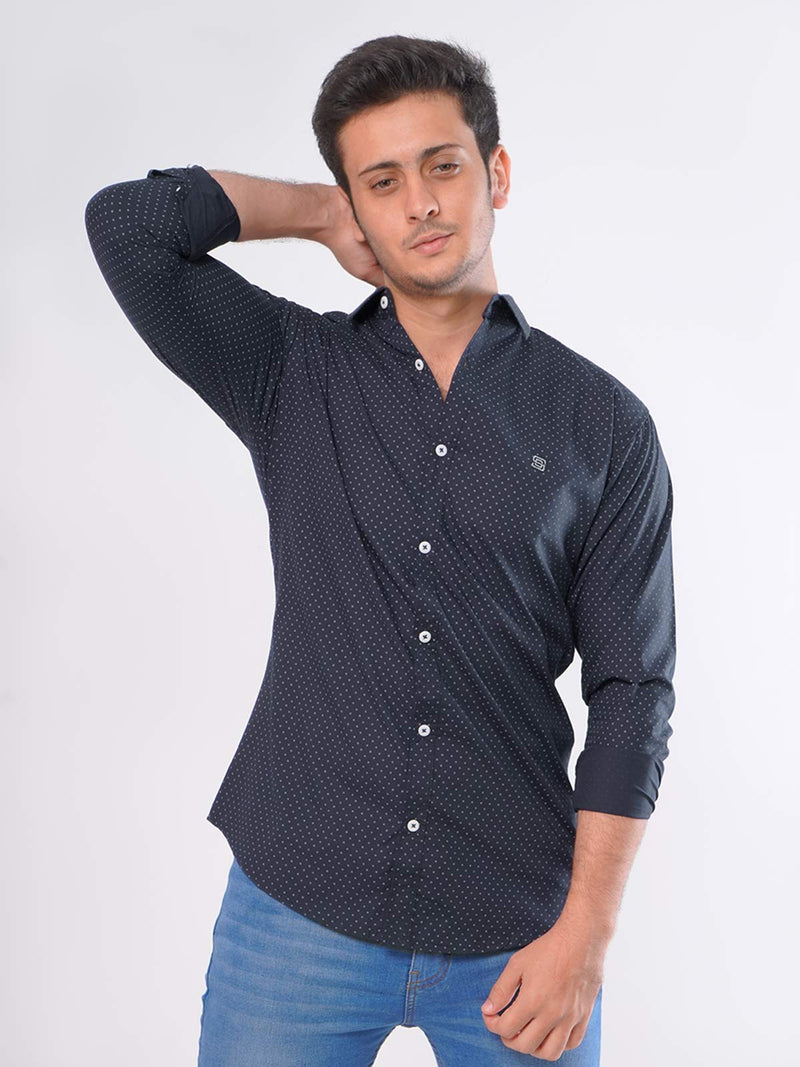 Dark Blue Printed  Casual Shirt (CSP-003)