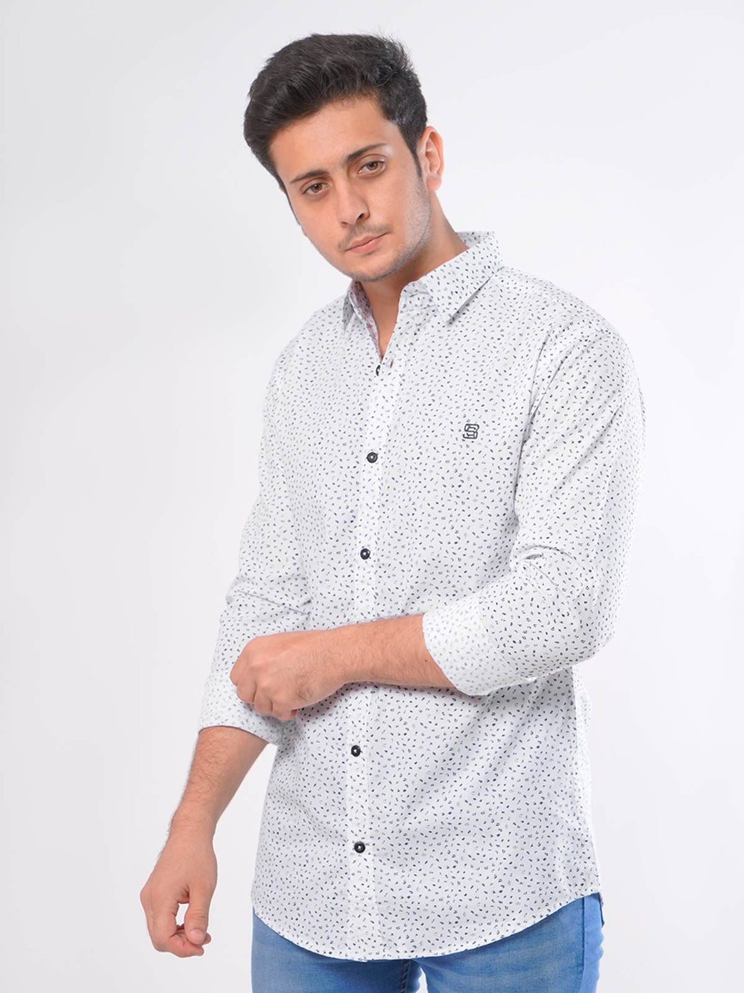 White Printed Casual Shirt (CSP-007)