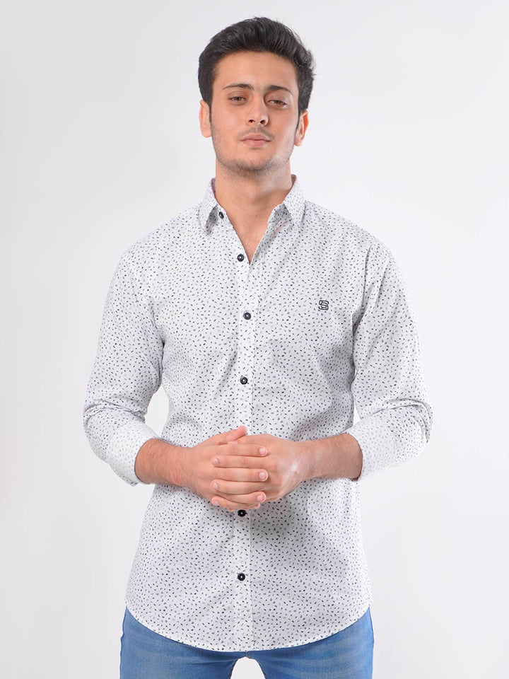 White Printed Casual Shirt (CSP-007)