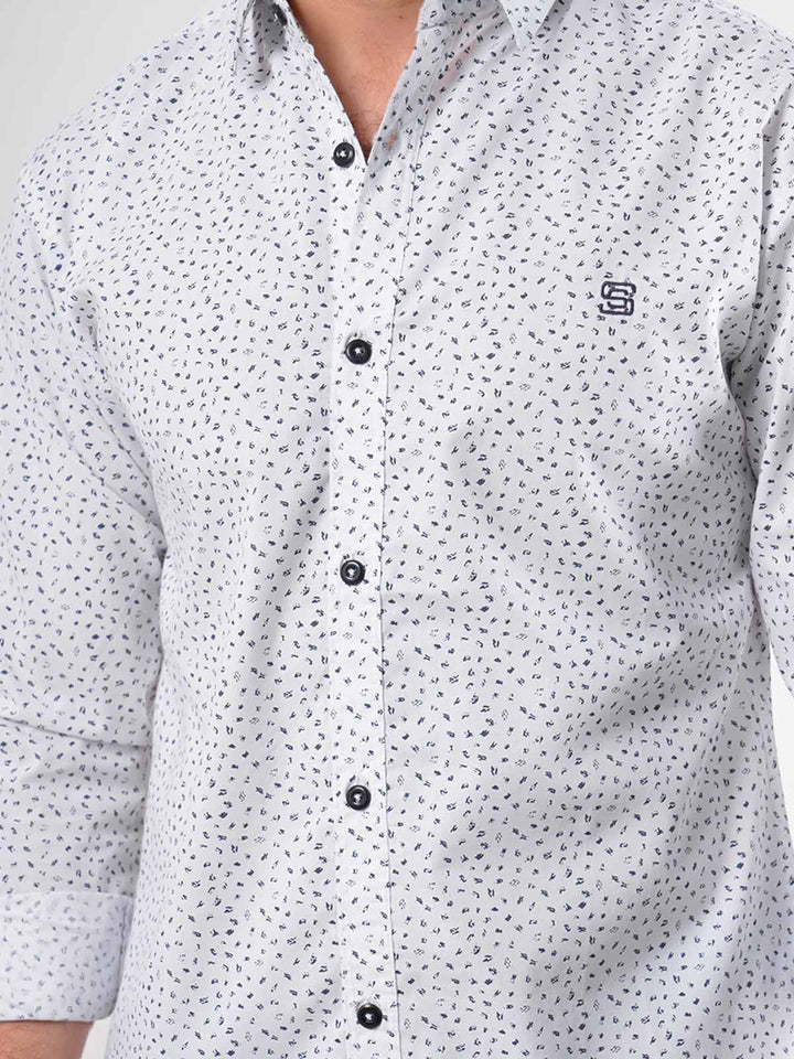 White Printed Casual Shirt (CSP-007)