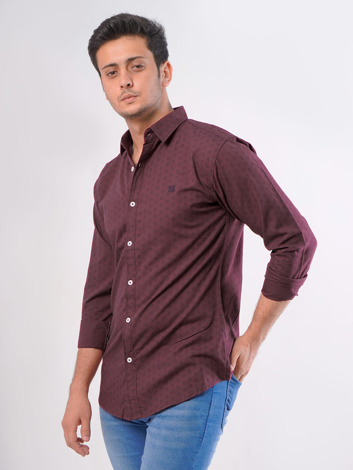 Maroon Printed Casual Shirt (CSP-009)