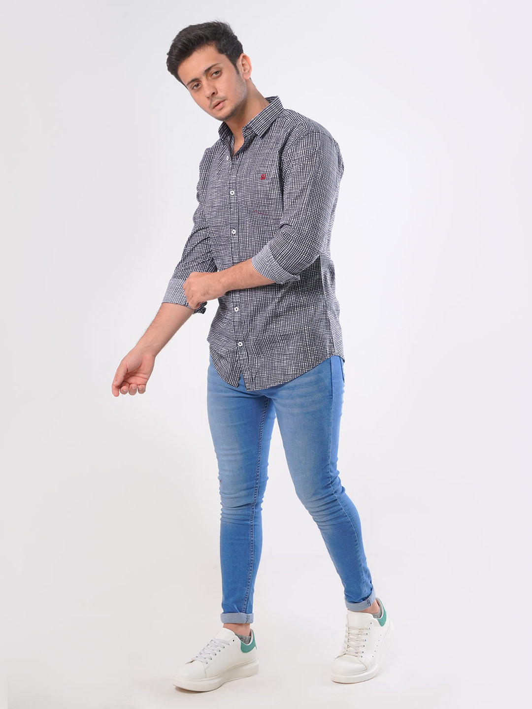 Navy Blue Printed Casual Shirt (CSP-011)