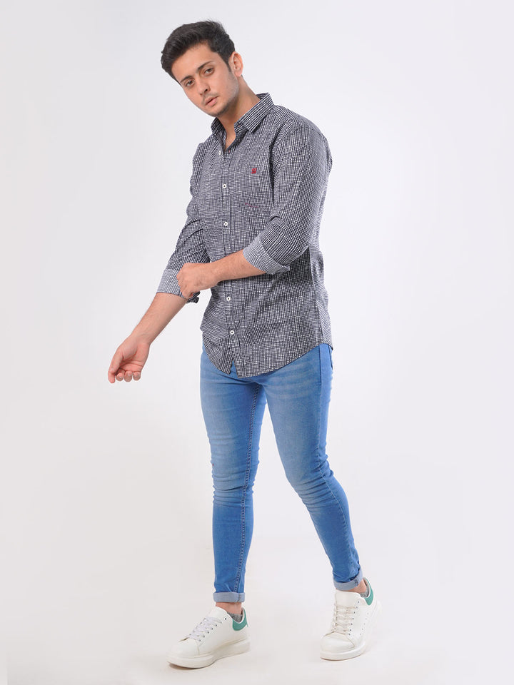 Navy Blue Printed Casual Shirt (CSP-011)